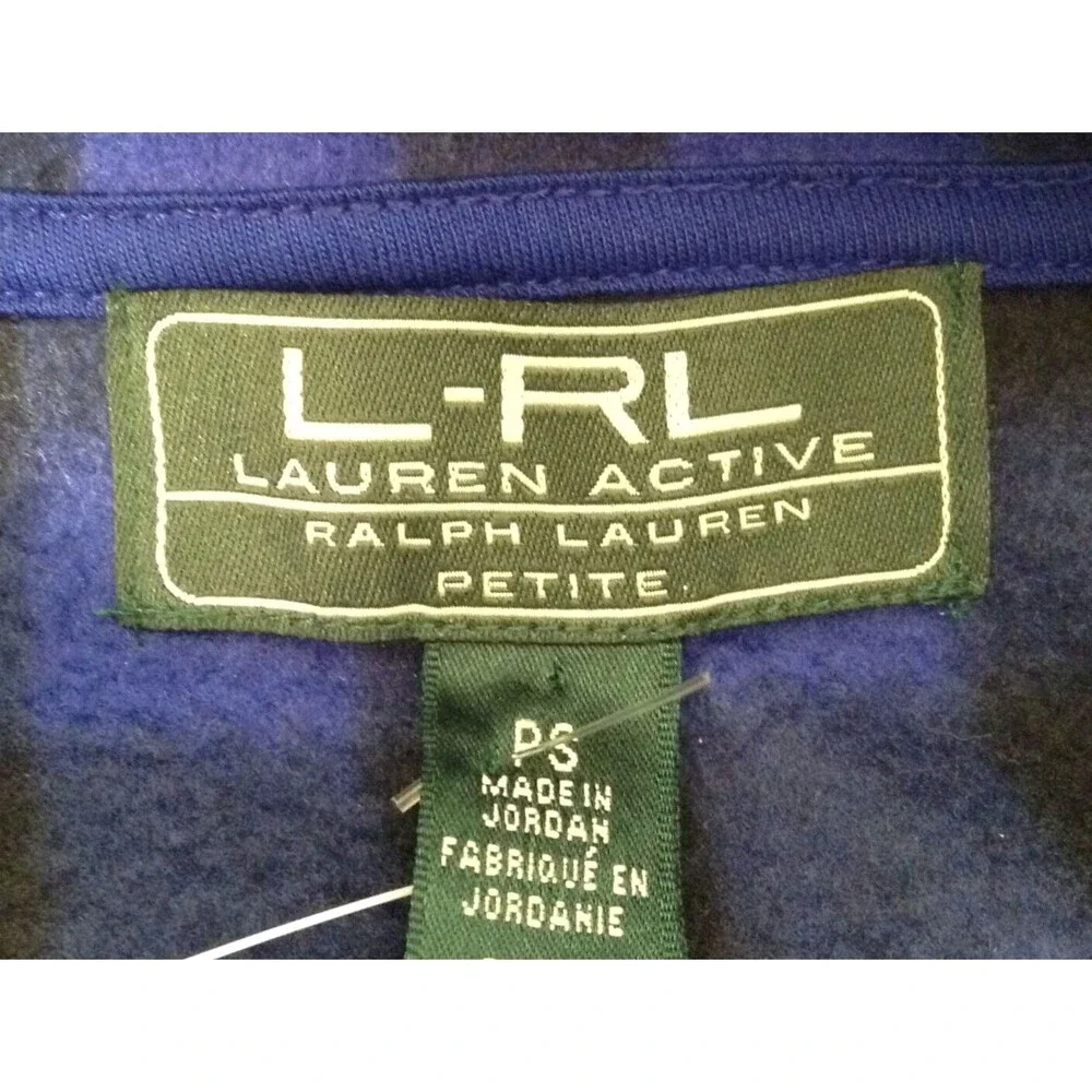 L-RL Lauren Active Jacket Wm PS Blue Black Check 1/2 Zip Quilted Fleece Outdoors